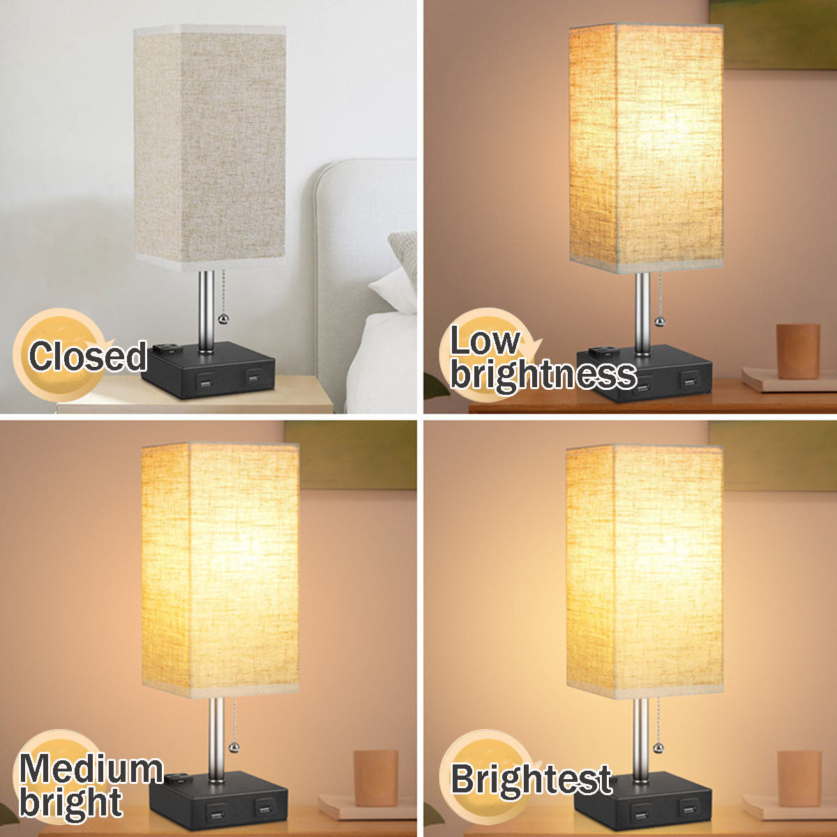 USB Multifunctional Fabric Bedside Lamp
