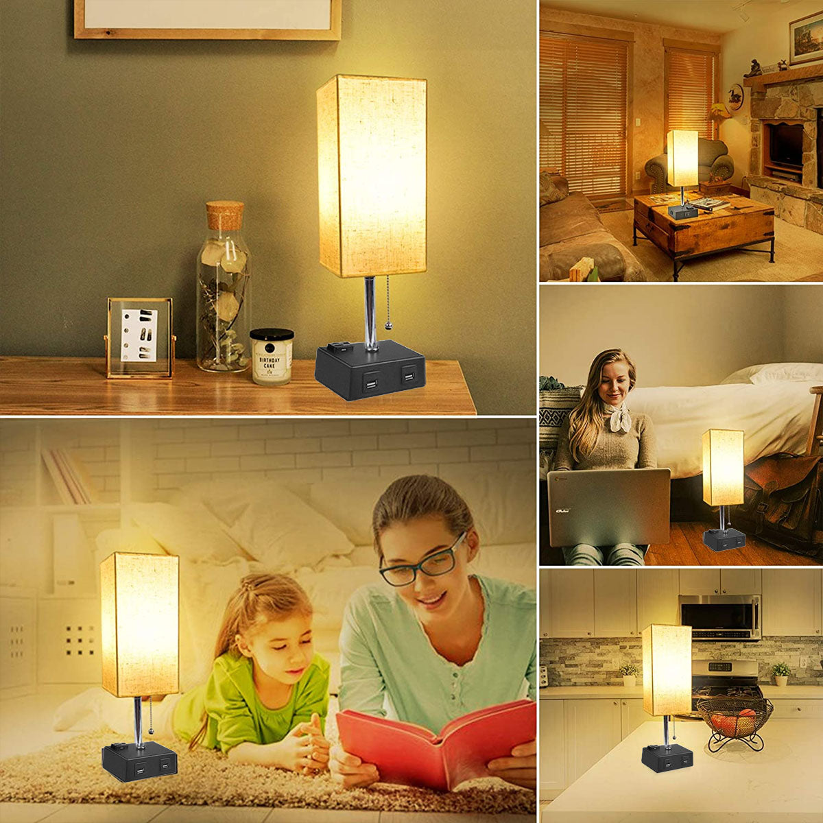 USB Multifunctional Fabric Bedside Lamp