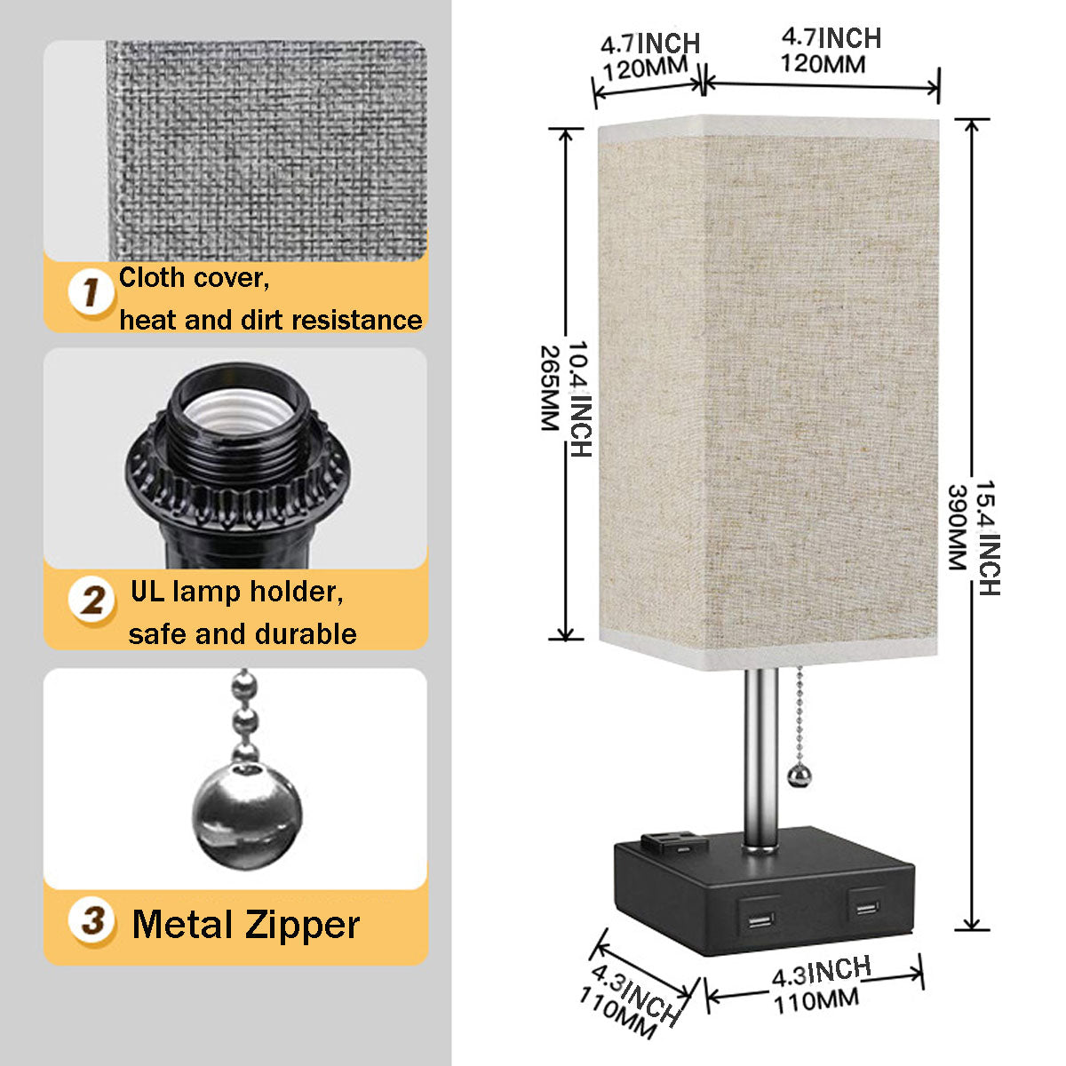 USB Multifunctional Fabric Bedside Lamp