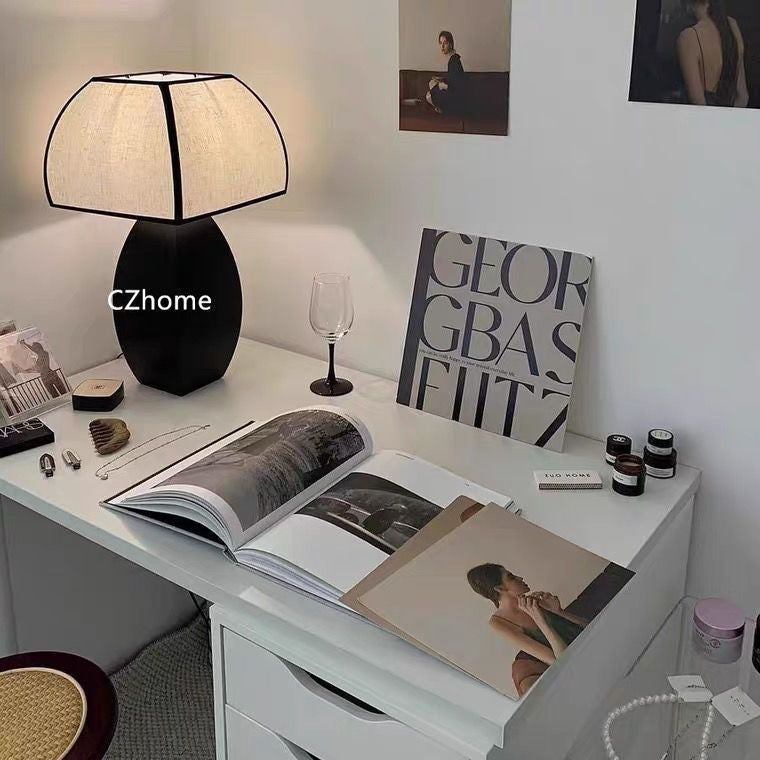 Vintage Fabric Shade Black Table Lamp